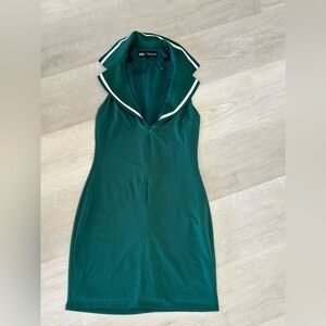 Zara Green Sporty Zip-Up Mini Dress | Sleeveless Collared Tennis Style